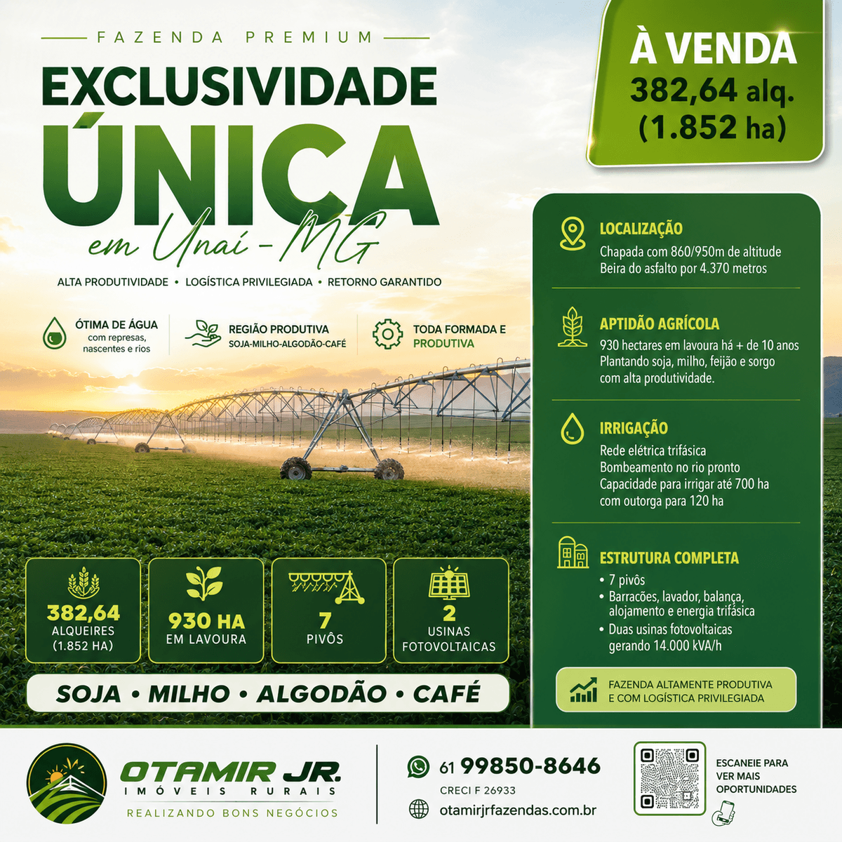 Fazenda à venda - com pivôs - Unaí/MG - Na chapada de Garapuava